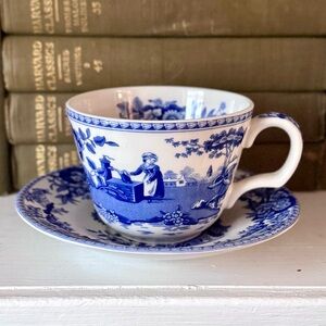 Vintage "Girl at Well" The Spode Blue Room Collection, cup and saucer.